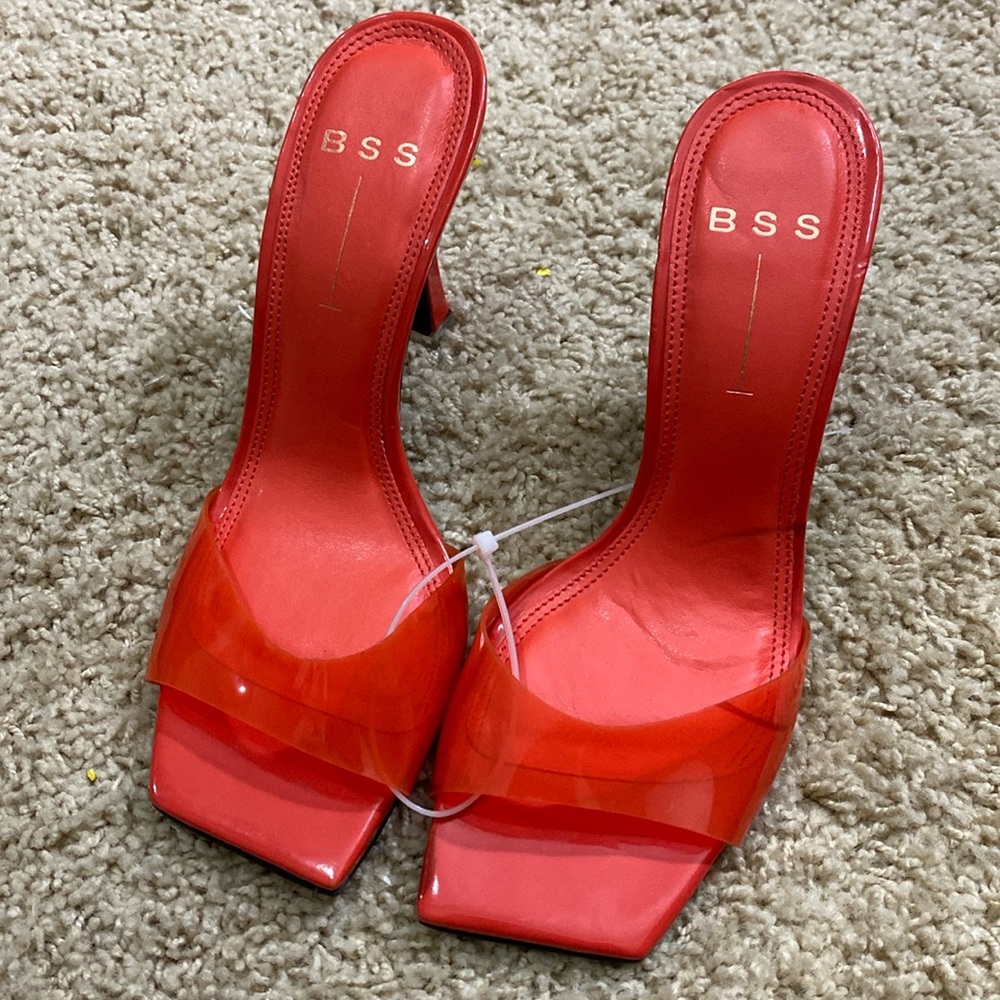 BSS “AS IS” mandarin red orange clear slip on heels size 36